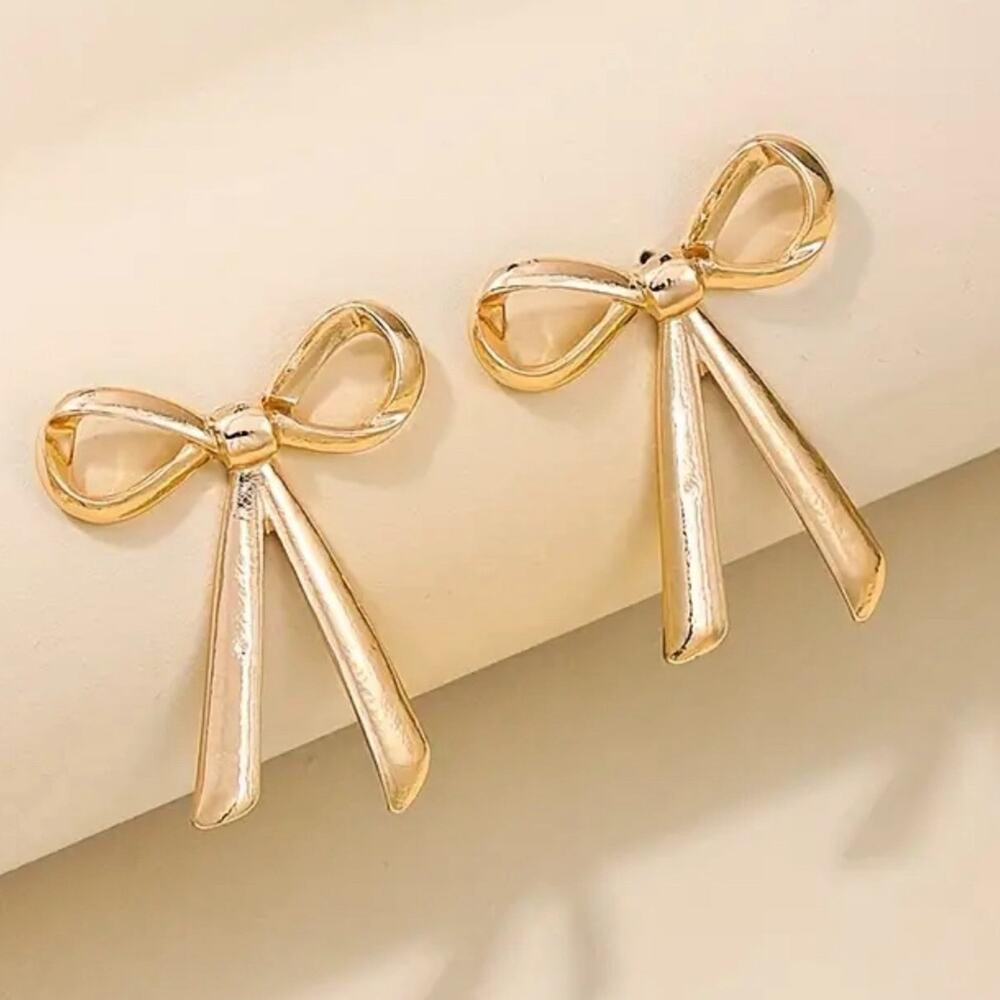 Gold Bow Stud Earrings